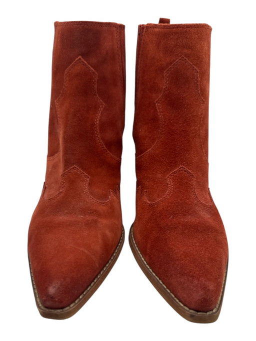 Sam Edelman Shoe Size 10.5 Rust Orange Suede Western Stacked Heel Booties Rust Orange / 10.5