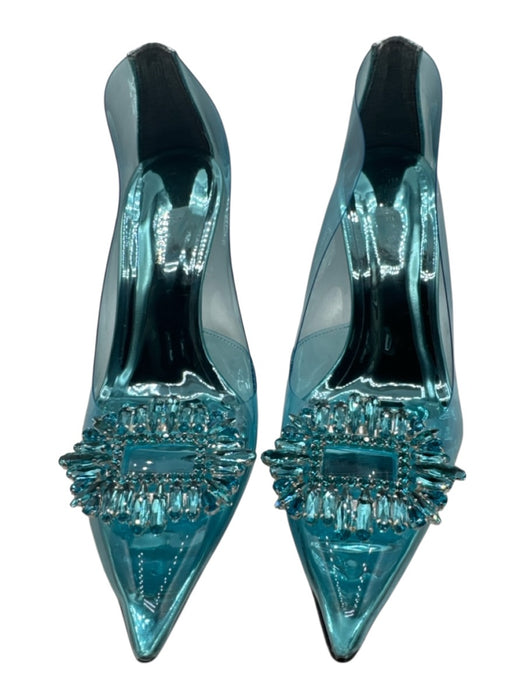 Good American Shoe Size 10 Aqua Blue PVC Crystal Embellished Mirrored Pumps Aqua Blue / 10