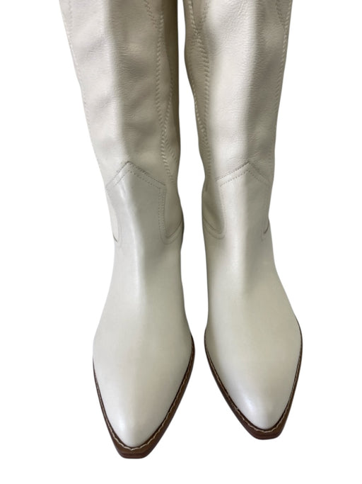 Marc Fisher Shoe Size 9 Ivory White Leather Upper Knee High Stacked Heel Boots Ivory White / 9