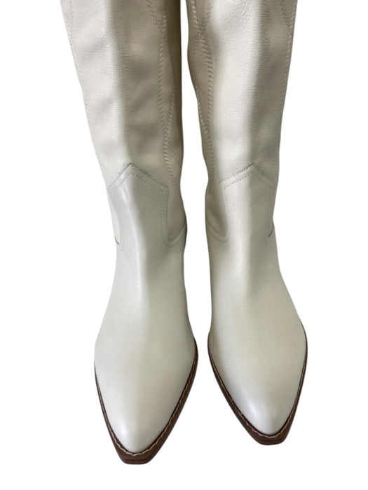Marc Fisher Shoe Size 9 Ivory White Leather Upper Knee High Stacked Heel Boots Ivory White / 9