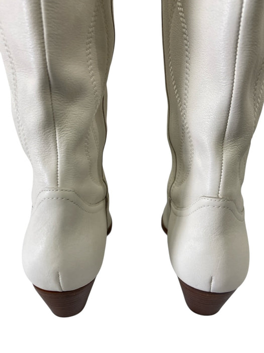 Marc Fisher Shoe Size 9 Ivory White Leather Upper Knee High Stacked Heel Boots Ivory White / 9