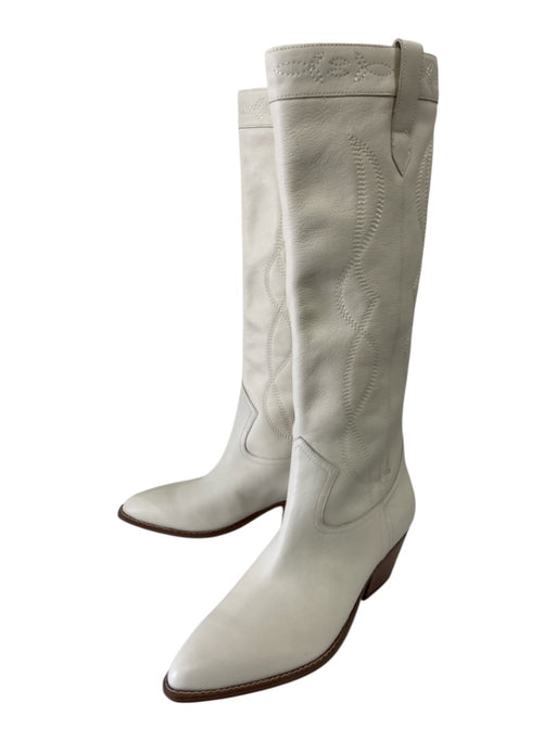 Marc Fisher Shoe Size 9 Ivory White Leather Upper Knee High Stacked Heel Boots Ivory White / 9
