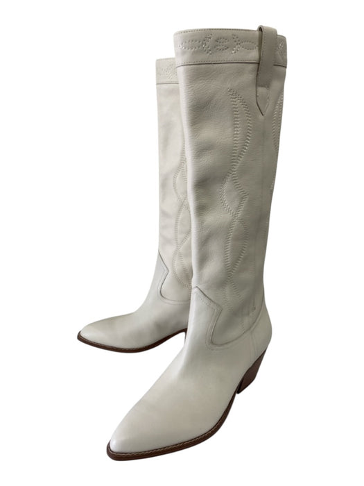 Marc Fisher Shoe Size 9 Ivory White Leather Upper Knee High Stacked Heel Boots Ivory White / 9