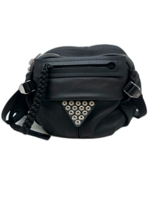 Alexander Wang Black Leather & Mesh silver tone hardware Crossbody Studded Bag Black / M