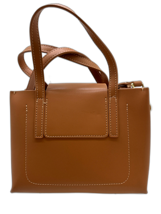 aallyn Brown Leather Top Handle Magnetic Flap Crossbody Bag Brown / S