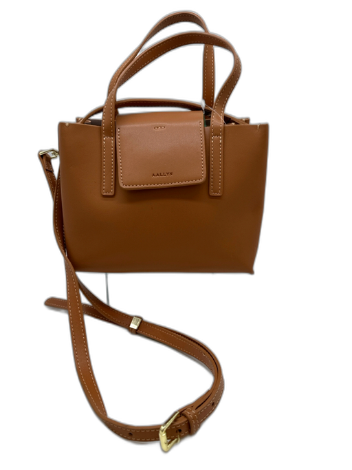 aallyn Brown Leather Top Handle Magnetic Flap Crossbody Bag Brown / S