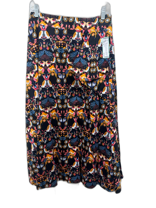 Eva Franco Size 10 Black, Orange, Multi Cotton Blend woodland animals Midi Skirt Black, Orange, Multi / 10