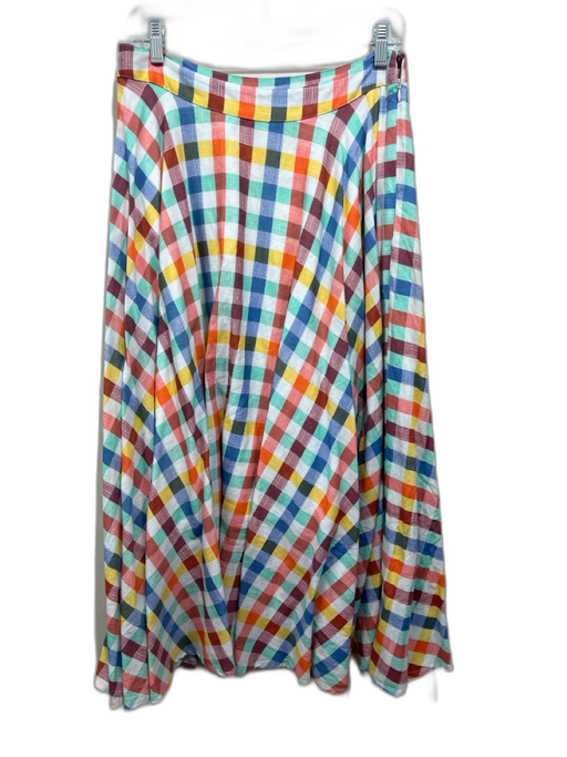 Maeve Size 8 Blue, Orange, Yellow Cotton Blend Side Zip Checkered Circle Skirt Blue, Orange, Yellow / 8