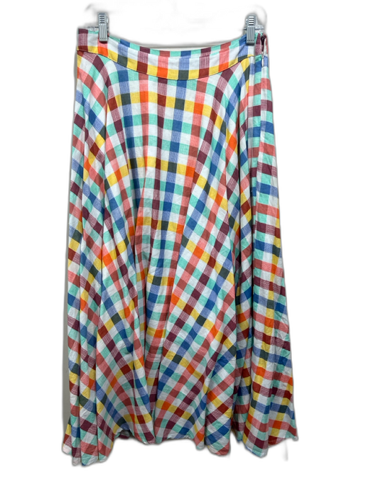 Maeve Size 8 Blue, Orange, Yellow Cotton Blend Side Zip Checkered Circle Skirt Blue, Orange, Yellow / 8