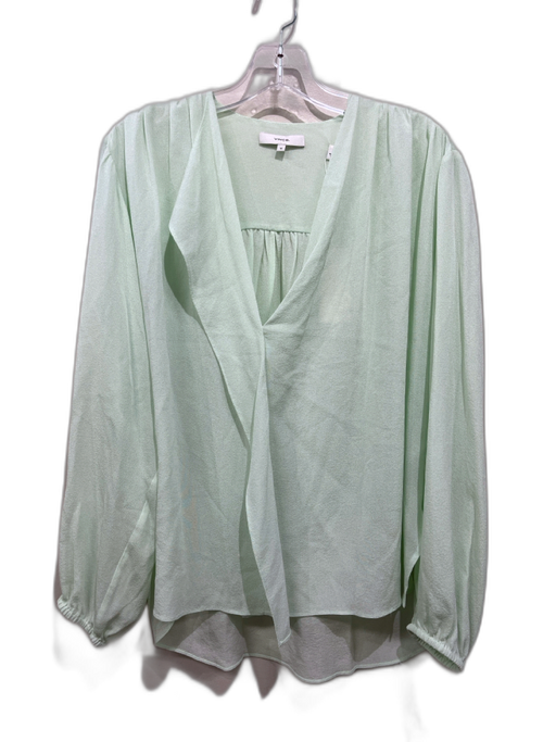 Vince Size M Seafoam Green Silk Semi Sheer Flounce Detail Balloon Sleeve Top Seafoam Green / M