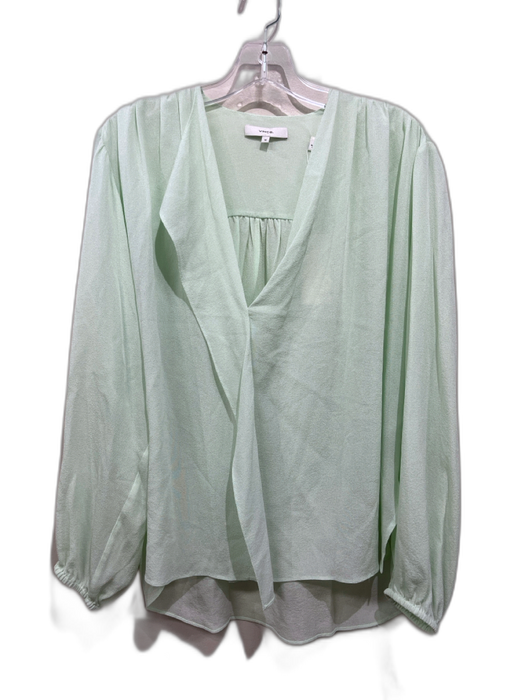 Vince Size M Seafoam Green Silk Semi Sheer Flounce Detail Balloon Sleeve Top Seafoam Green / M