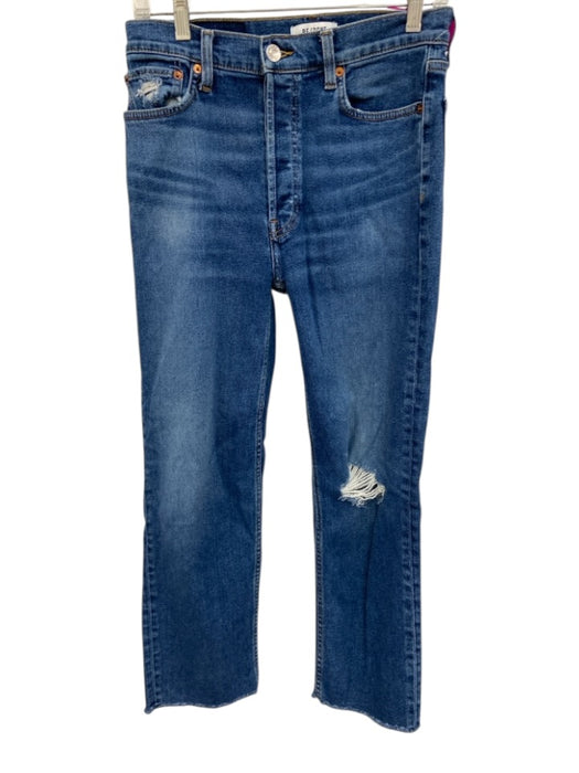 RE/DONE Size 28 Medium Wash Cotton Blend Distressed Mid Rise Button Fly Jeans Medium Wash / 28