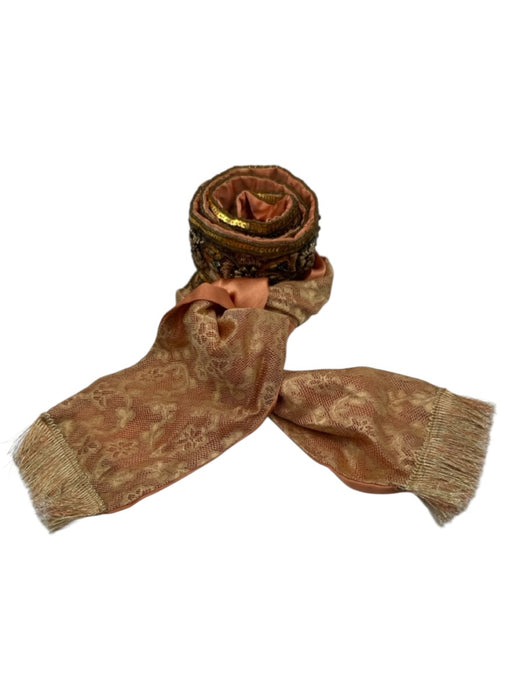 Ibisco Orange & Gold Silk Embellished Floral Beaded Sash Belts Orange & Gold / L