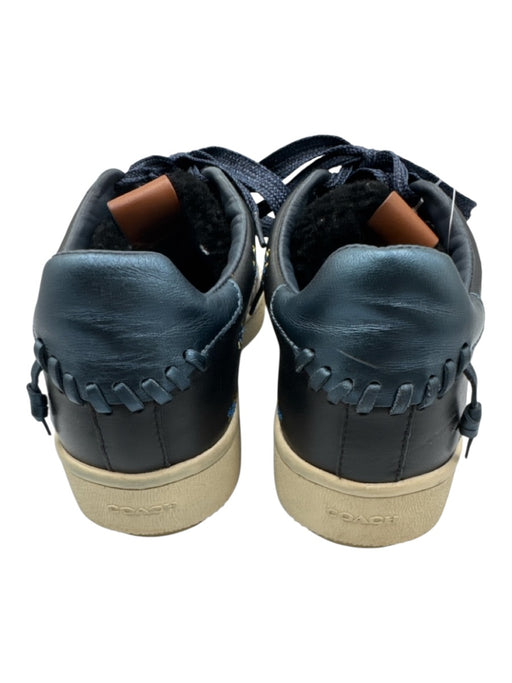 Coach Shoe Size 9.5 Navy Blue & Yellow Leather Shearling Flowers Sneakers Navy Blue & Yellow / 9.5