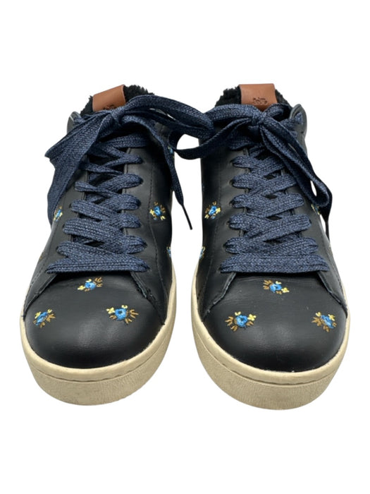 Coach Shoe Size 9.5 Navy Blue & Yellow Leather Shearling Flowers Sneakers Navy Blue & Yellow / 9.5