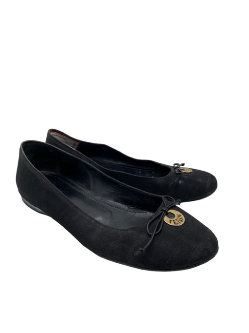 Fendi Shoe Size 40 Black Bow detail Slip On Round Toe Jacquard Flats Black / 40