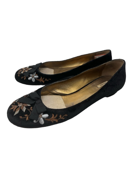 Miu Miu Shoe Size 39.5 Black, Silver, Brown Embroidered Detail Bow Detail Flats Black, Silver, Brown / 39.5
