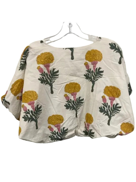 Marea Size L/XL Yellow, Green, Pink Cotton Short Puff Sleeve Crop Skirt Set