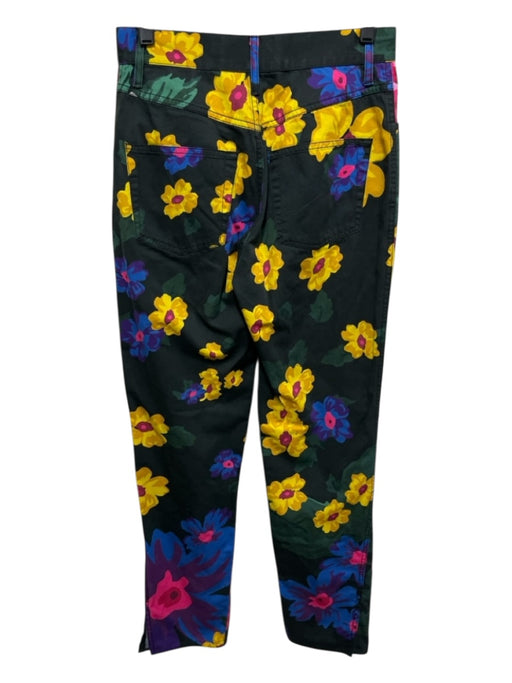Marques Almeida Size 6 Black & Multi Cotton High Rise Floral Straight Leg Pants Black & Multi / 6