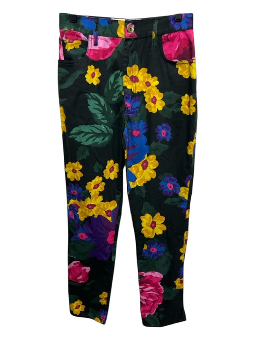 Marques Almeida Size 6 Black & Multi Cotton High Rise Floral Straight Leg Pants Black & Multi / 6