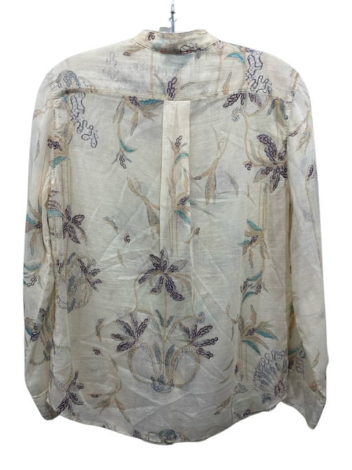 Forte_Forte Size 0 Beige, Purple, Multi Cotton & Silk Abstract Floral Top Beige, Purple, Multi / 0