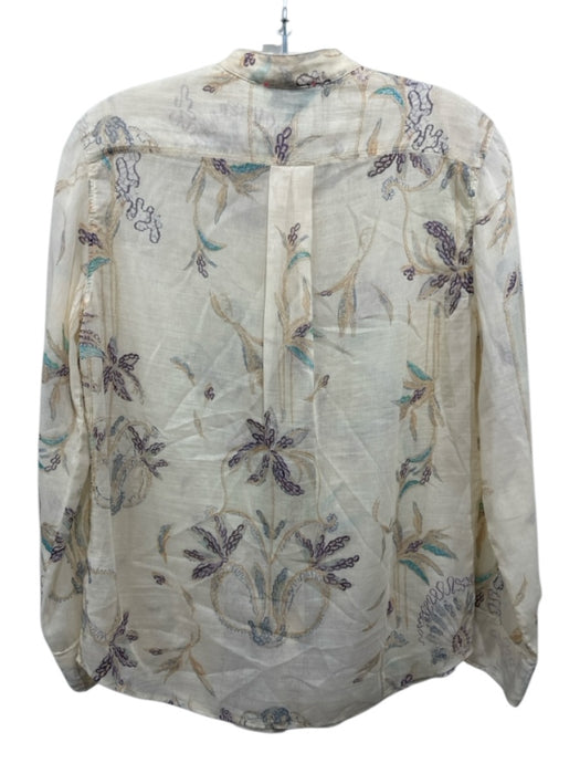 Forte_Forte Size 0 Beige, Purple, Multi Cotton & Silk Abstract Floral Top Beige, Purple, Multi / 0