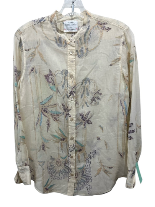 Forte_Forte Size 0 Beige, Purple, Multi Cotton & Silk Abstract Floral Top Beige, Purple, Multi / 0