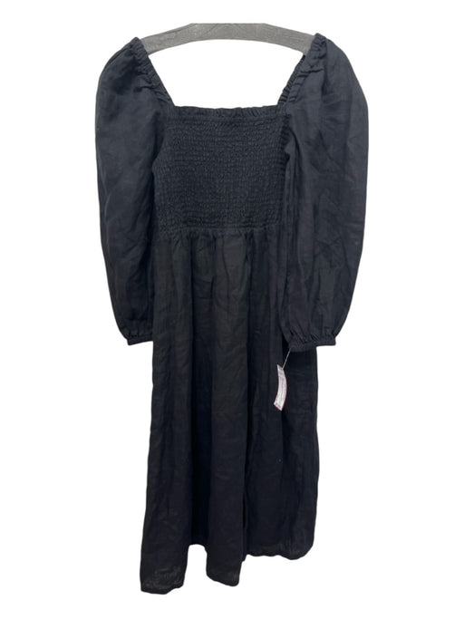 J Crew Size S Black Linen Smocked Bodice Midi Long Sleeve Dress Black / S