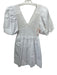 Aureum Size Small White Cotton Short Puff Sleeve smocked Ruffle V Neck Dress White / Small