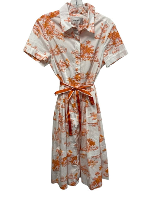 Donna Morgan Size S / 6 White & Orange Cotton Blend Tropical Toile Dress White & Orange / S / 6
