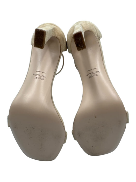 Stuart Weitzman Shoe Size 8 Beige Suede Ankle Buckle Square Toe Stiletto Sandals Beige / 8