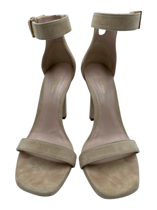 Stuart Weitzman Shoe Size 8 Beige Suede Ankle Buckle Square Toe Stiletto Sandals Beige / 8