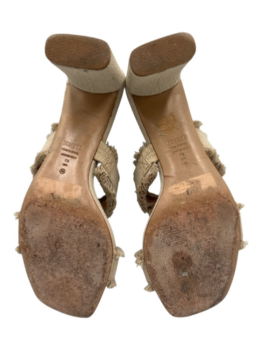 Schutz Shoe Size 7 Taupe Beige Textile Square Toe Double Strap Sandals Taupe Beige / 7