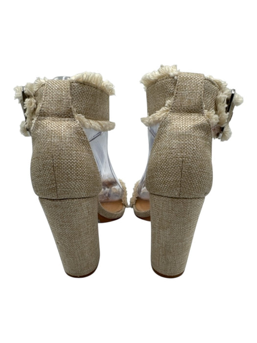 Schutz Shoe Size 7.5 Taupe Beige Textile Ankle Buckle Fringe Trim Sandals Taupe Beige / 7.5