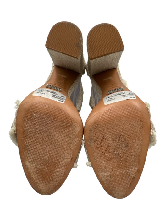 Schutz Shoe Size 7.5 Taupe Beige Textile Ankle Buckle Fringe Trim Sandals Taupe Beige / 7.5