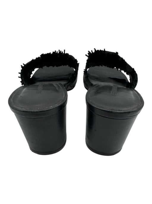 Bernardo Shoe Size 7.5 Black Leather Suede Trim Fringe Square Toe Sandals Black / 7.5
