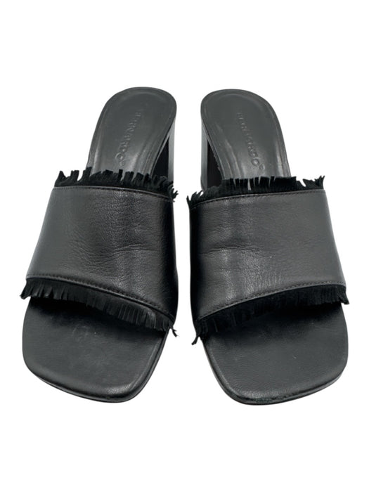 Bernardo Shoe Size 7.5 Black Leather Suede Trim Fringe Square Toe Sandals Black / 7.5