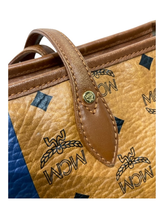 MCM Camel Leather Monogram Zip Close Tote Bag Camel / Small