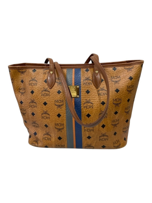 MCM Camel Leather Monogram Zip Close Tote Bag Camel / Small