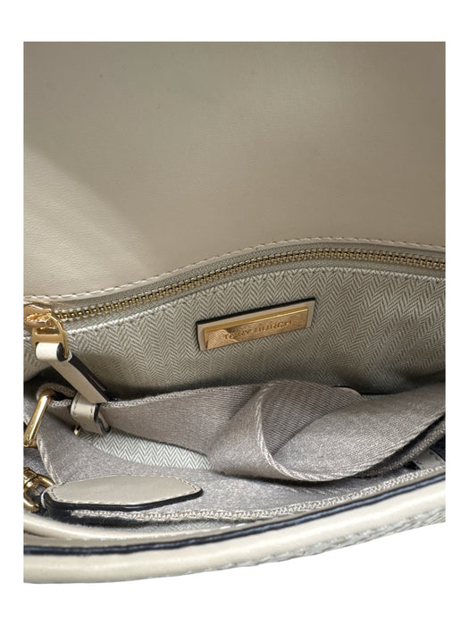 Tory Burch Beige Leather Suede Woven Magnetic Close Crossbody Bag Beige / Small