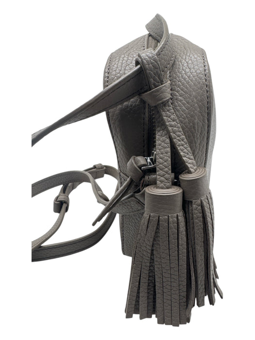 Tory Burch Taupe Pebbled Leather embossed logo Zip closure Crossbody Bag Taupe / Small