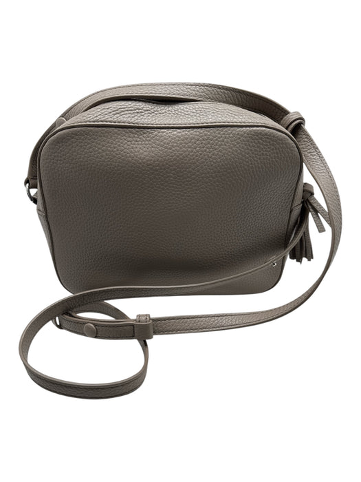 Tory Burch Taupe Pebbled Leather embossed logo Zip closure Crossbody Bag Taupe / Small