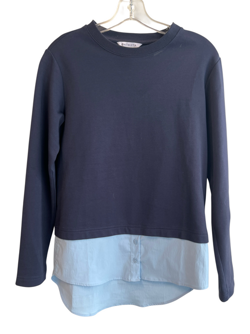 Athleta Size XXS Navy & Blue Cotton & Polyester Crew Neck Short Sleeve Top Navy & Blue / XXS