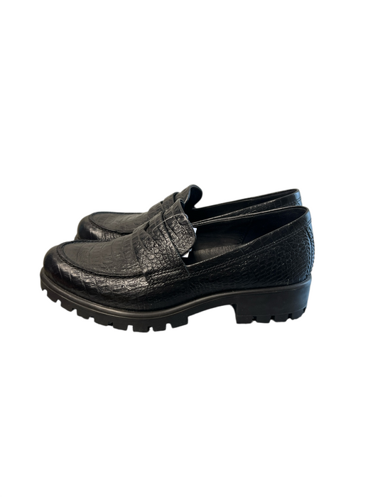 ecco Shoe Size 37 Black Leather Almond shape Reptile Embossed Low Platform Shoes Black / 37