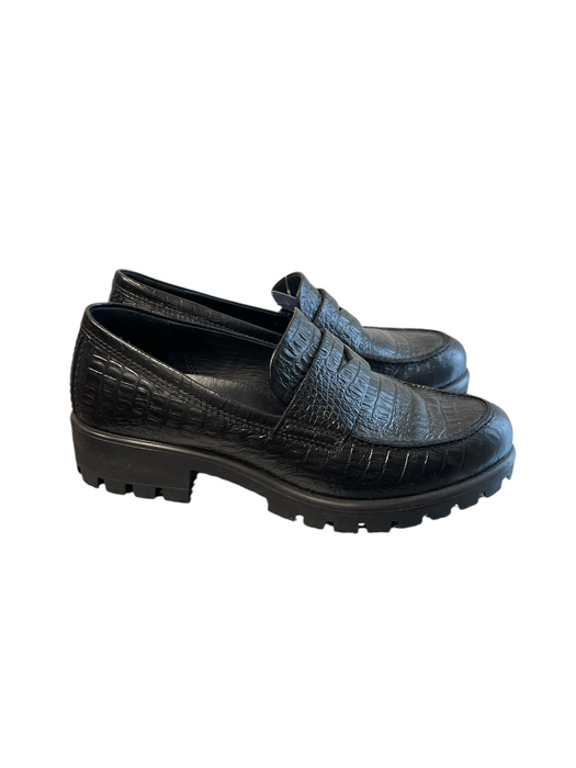 ecco Shoe Size 37 Black Leather Almond shape Reptile Embossed Low Platform Shoes Black / 37
