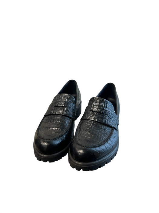 ecco Shoe Size 37 Black Leather Almond shape Reptile Embossed Low Platform Shoes Black / 37