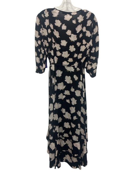 All Saints Size Medium Black, Cream & Pink Viscose Floral Wrap Midi Dress Black, Cream & Pink / Medium