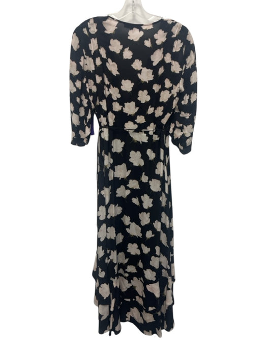 All Saints Size Medium Black, Cream & Pink Viscose Floral Wrap Midi Dress Black, Cream & Pink / Medium