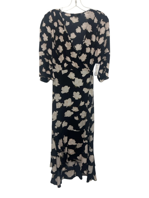 All Saints Size Medium Black, Cream & Pink Viscose Floral Wrap Midi Dress Black, Cream & Pink / Medium