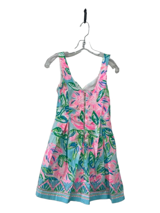 Lilly Pulitzer Size 0 Pink, Blue, Green Cotton V Neck Floral Pleated Dress Pink, Blue, Green / 0